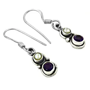 Pendientes de Plata 925 con Amatista y Perla para Mujer - Product Image 3