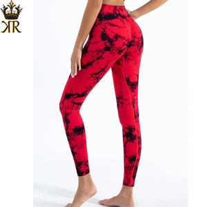 Pantalones de Yoga para Mujer, Cintura Alta, Tela de Encaje, Transpirables, Tie-Dye, Sin Costuras, Estilo Dulce, Color Durazno - Product Image 5