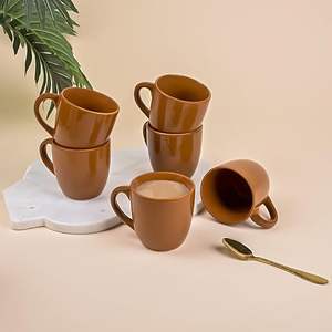 Mug à café en céramique couleur unie de luxe moderne 200 ml, écologique, durable, portable, brun brillant, pour le bureau et la maison, idéal pour offrir - Product Image 4