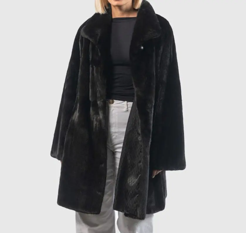 OME FACTORY Vintage long faux mink coat excellent fake fur parka winter warm black walking coat for women