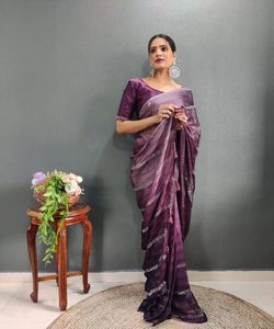 Sari de Seda Georgette, Ropa India Lista para Usar, Ropa de Fiesta y Boda para Mujer, Bordado Tradicional, Banarasi Khadi - Product Image 2