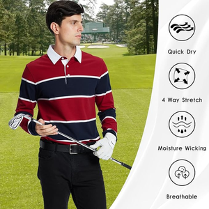 Polo de Manga Larga a Rayas Rojas y Azul Marino para Hombre - Casual y Moderno - Product Image 3
