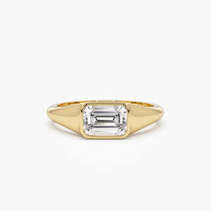 Bague solitaire en diamant de laboratoire taille émeraude raffinée 1,00 carat total, couleur E-F, clarté VS, or 14K, sur commande, pour femme - Product Image 1