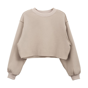 Sudadera recortada holgada de cuello redondo de lana de gran tamaño para mujer, sudaderas para mujer, Top corto de entrenamiento para gimnasio personalizado - Product Image 5