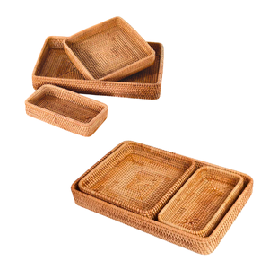 Panier de rangement en bambou naturel plateau en rotin panier de rangement de fruits 3 pièces plateaux en osier naturel pour salle à manger et décoration artisanat du Vietnam - Product Image 1