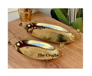 Bestest Design Stainless Steel Serving Tray With Wooden And Mother Of Pearl <b>Handles</b> Chocolate Tray Set Of Two - Product Image 6