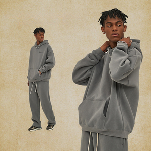 <b>Drop</b> Shoulder 420 GSM Plain Custom Logo Heavyweight Hoodie Washed Oversized Loose Men's Custom <b>Acid</b> Wash Hoodie - Product Image 4