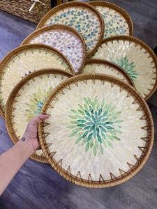 MEILLEUR PRIX Blue Lotus 2025 Plateau en rotin avec incrustation de perles Plateau naturel de luxe pour café, thé et service - Product Image 2