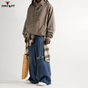 Professionnel fait en gros pull de haute qualité personnalisé 100% coton élégant hommes en détresse sweats à capuche à vendre - Product Image 5