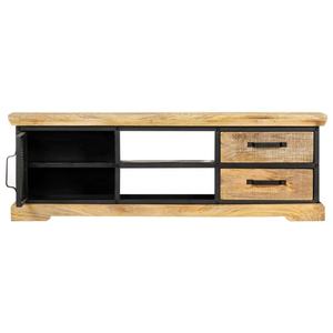 Support de téléviseur industriel moderne en bois de manguier massif avec deux tiroirs de rangement Unité multimédia en bois pour la maison salon ferme appartement - Product Image 4