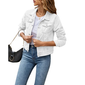Elegante chaqueta con capucha de algodón transpirable Premium para mujer, nuevo diseño informal con decoración de rayas, remache, mezclilla lavada Premium - Product Image 5
