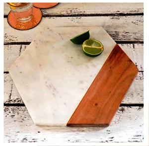 Planche à découper en résine époxy et bois d'acacia planche à découper à poignée unique personnalisée en gros blocs à découper blancs et bruns - Product Image 3
