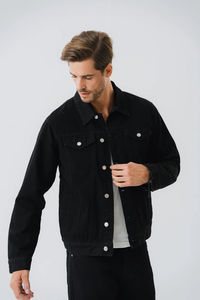 Veste denim surdimensionnée longue pour hommes OEM Vêtements d'extérieur décontractés avec manteau boutonné en laine et tissu pour l'automne Vêtements d'extérieur décontractés pour femmes - Product Image 6