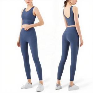 Seamless 2 Piece <b>Yoga</b> Set Racerback Sports Bra High Waist Full Length <b>Leggings</b> Solid <b>Black</b> - Product Image 4