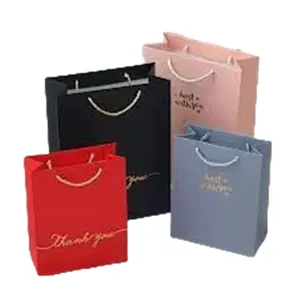 Sacolas de papel para presente com alça de fita de luxo para compras em boutique, sacolas impressas personalizadas para embalagem com logotipo