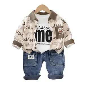 Thin Boys Clothing Spring Trend Sets 2024 Children Fashion Letter Printed Khaki Toddler Boys Outfits 3PCS