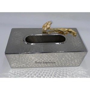 Alta demanda Color plata Brillante Pulido Heavy Duty Metal Martillado Textura Diseñador único Soporte de papel tisú y suministros de caja - Product Image 1