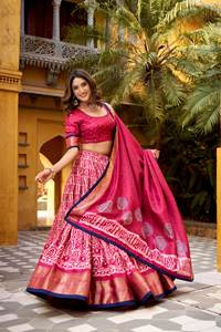 Nuevo lanzamiento en línea: Lehenga choli estilo sur de seda Dola para mujer con trabajo de tejido zari - Product Image 3