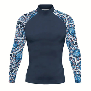 Camiseta de Compresión Deportiva para Hombre, Manga Larga, Cuello Redondo, Transpirable, de Poliéster, con Estampado por Sublimación - Product Image 1