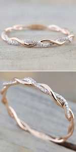 IGI certifié or Rose Micro cristal bague de fiançailles ensemble femmes mince chaîne torsion Mini doigt bijoux à la mode bague de mariage - Product Image 2