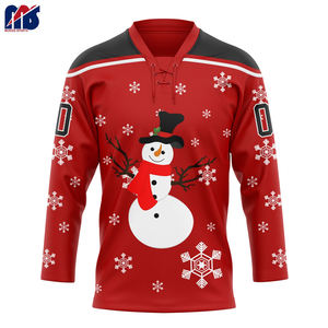 Maillot de hockey personnalisé pour homme, col à lacets 3D, design Père Noël, haute qualité, 280 GSM, maillots de hockey américains pour jeunes et adultes - Product Image 2