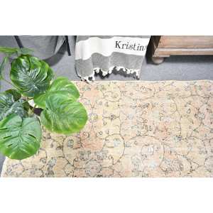 Alfombra turca de lana Beige Vintage 3,3X7,9 pies tejido plano patrón de retazos alfombra de sala de estar para adolescentes con respaldo de látex - Product Image 2