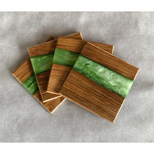 Luxurious Two Tone Drink Mats Handmade Square Wood And Resin <b>Coasters</b> With Pink And <b>Gold</b> Flake Marbled Design For Home Kitchen - Product Image 4