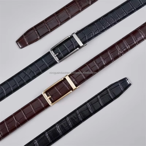 Ceintures personnalisées les plus vendues, ceinture en cuir de veau gaufré crocodile haut de gamme avec boucle à ardillon en laiton doré mat - Product Image 4