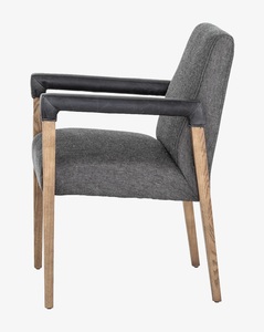 Fauteuil de salle à manger élégant en bois massif mélange de cuir confortable moderne gris naturel luxe Vintage meubles de maison appartement atelier - Product Image 2