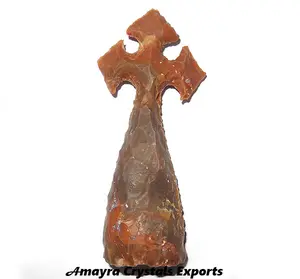 Best selling product of 2022 Fancy Jasper Carved Cross Shape Artifact with Stand Agate Arrowheads Wholesale Supplier From India