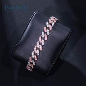 8mm 925 Sterling <b>Silver</b> VVS Moissanite Diamond Iced Out White&Pink Two Tone Cuban Bracelet <b>for</b> <b>Men</b> Fine Hip Hop Jewelry - Product Image 3