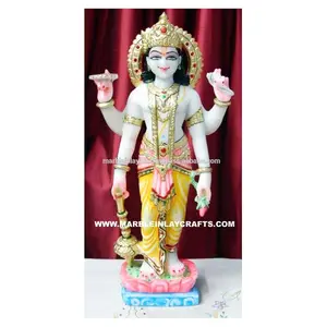 Beautiful Handmade Indian God Vishnu Statue Marble Standing On Platform