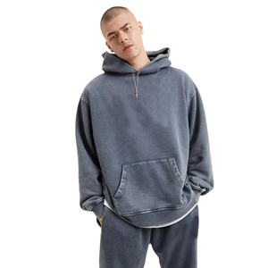 Haute qualité 100% coton lavé à l'acide à capuche thermique coton mélangé conception couleur unie polaire lavé à l'acide sweats à capuche - Product Image 1