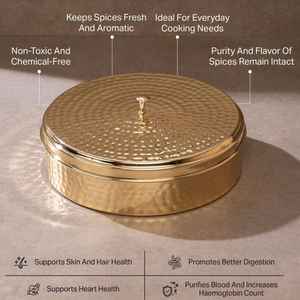 Boîte à épices en cuivre et laiton, design artisanal, empilable, détachable, capacité personnalisable, fabricant indien moderne, vente en gros - Product Image 2