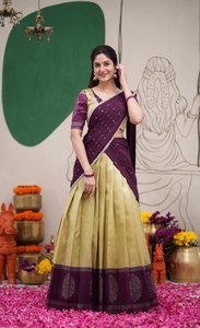 Lehenga Saree en soie pour femmes avec chemisier brodé, tenue ethnique traditionnelle - Product Image 2