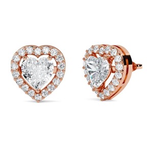 Boucles d'oreilles en diamant taille cœur avec halo, 0,60 ct, diamant de laboratoire en platine, pour mariage et fiançailles - Product Image 3