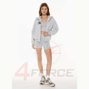 Sudadera con capucha de lana gruesa de algodón con estampado personalizado para mujer, elegante, de talla grande, con cremallera, cordón transpirable - Product Image 6