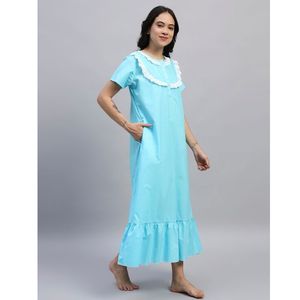 Camisón Victoriano Elegante de Encaje 100% Algodón para Mujer, Primavera Verano, Mangas Largas, Largo Completo - Product Image 1