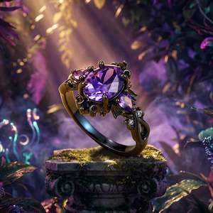 Jeulia Gothic Bat Wing Black Thorn Purple <b>Statement</b> <b>Ring</b>-Open <b>Ring</b> with Natural Gemstone Inlay - Product Image 5
