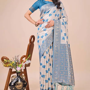 Opulento Festivo Lichi Lino Saree Colección Intrincado Zari Trabajo Rico Motivos tradicionales Moderno Invierno Verano Fiesta Desgaste Sol - Product Image 1