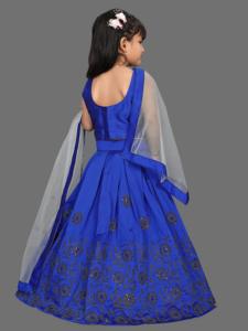 Shoryam Fashion Lehenga Choli pour enfants, bleu roi, longueur au sol, broderie, dupatta en filet, tenue ethnique pour mariages et fêtes - Product Image 4