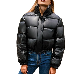 OEM personalizado logotipo de las mujeres de invierno grueso cálido corto de moda PU abrigos de cuero Puffer chaqueta personalizada de la calle PU chaqueta puffer - Product Image 5