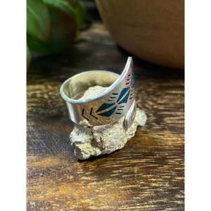 Raymond Begay <b>Adjustable</b> <b>Ring</b> Opal & Sterling Silver Rose Gold & Gold Plated Rhodium Setting Inlay Gift for Size 9.25 - Product Image 3
