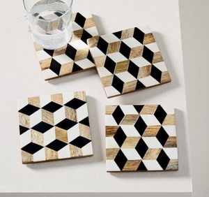 Juego de 4 Posavasos de Madera Natural con Estampado Esmaltado y Soporte de Madera para Hogar, Hotel, Restaurante, Vajilla, Mantel Individual - Product Image 2