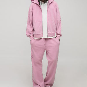 Novedad de Invierno, Chándales con Capucha Ligeros y de Bajo Precio para Hombre, con Pedrería, Hechos a Medida, Bordado Desgastado, 100% Algodón - Product Image 1