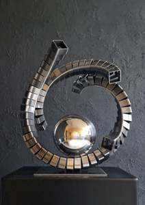 Boule en acier inoxydable abstraite dans l'anneau Acier Laverne Or Cactus Sculpture sculpture gros accessoires de décoration de table - Product Image 5