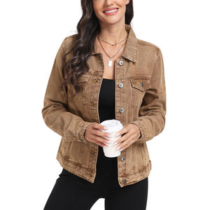 Wholesale Price Oversize Drop Shoulder Streetwear Denim Jacket Women Latest Adjustable Color Block Embroidery Breathable - Product Image 6