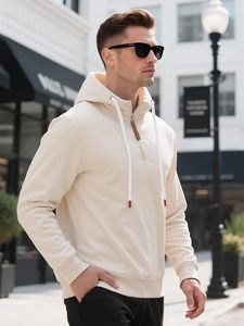 Sweat à capuche personnalisé OEM avec demi-zip, streetwear, bloc de couleur, manches raglan, pull-over, sweat à capuche en polaire vierge avec demi-zip pour homme - Product Image 2