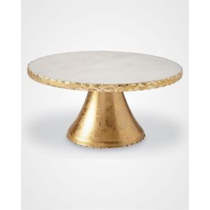 Support à gâteau de mariage en marbre brut fait main avec finition dorée, tour à desserts sur piédestal |   Plateau de service en marbre de style nordique - Product Image 1