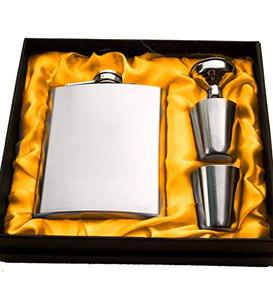 Offrez-vous un coffret cadeau de mini flacons à liqueur en acier inoxydable de luxe avec entonnoir et deux verres, capacité de 70 oz, idéal pour les cadeaux - Product Image 1
